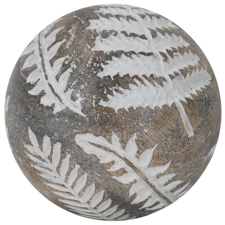 Foreside Home & Garden - Wholesale Decorative Tabletop Object - Wilder White Fern Carved Wood Deco Ball4