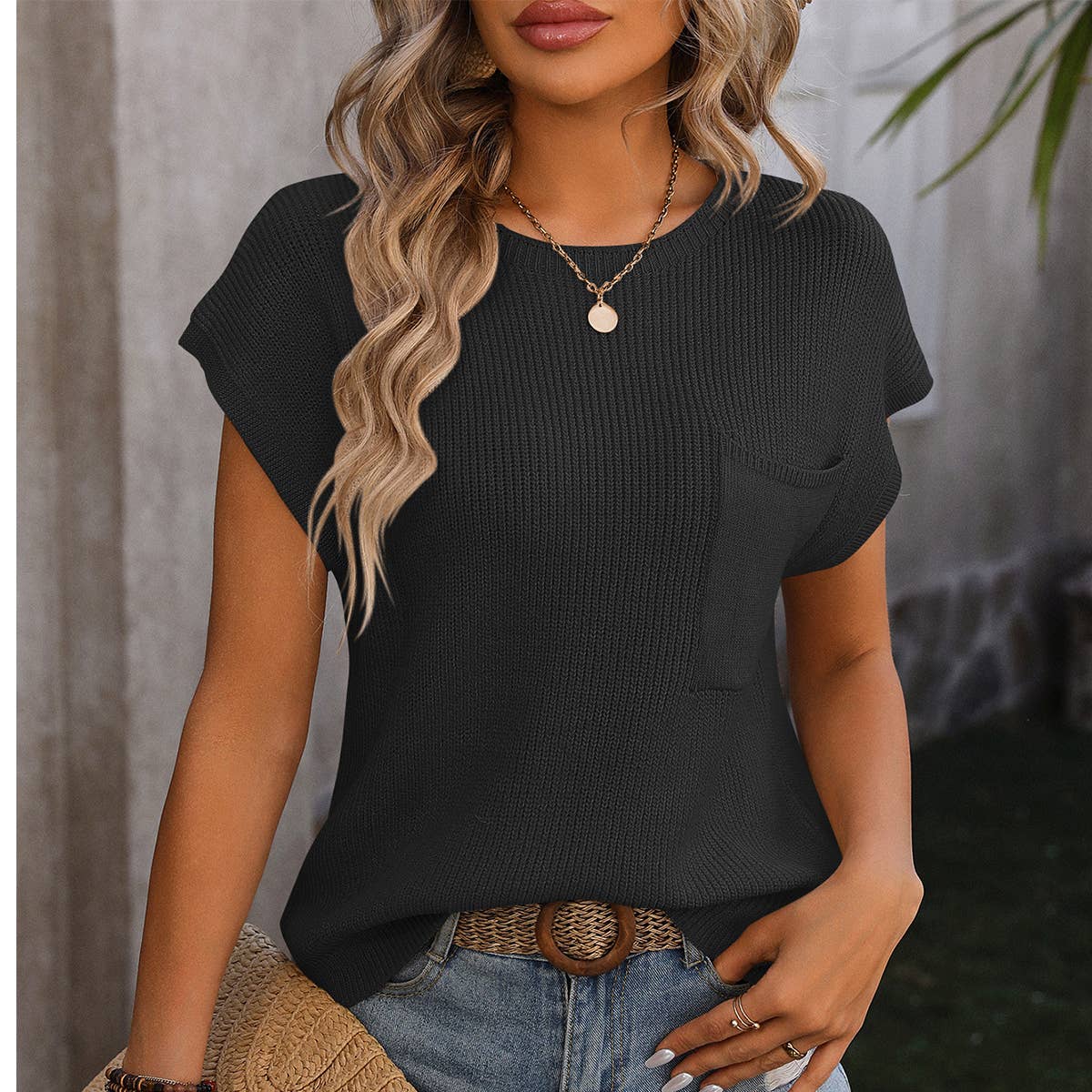 Lily Clothing - Vente Haut en maille – femme - Pull simple à col rond, ample et uni12