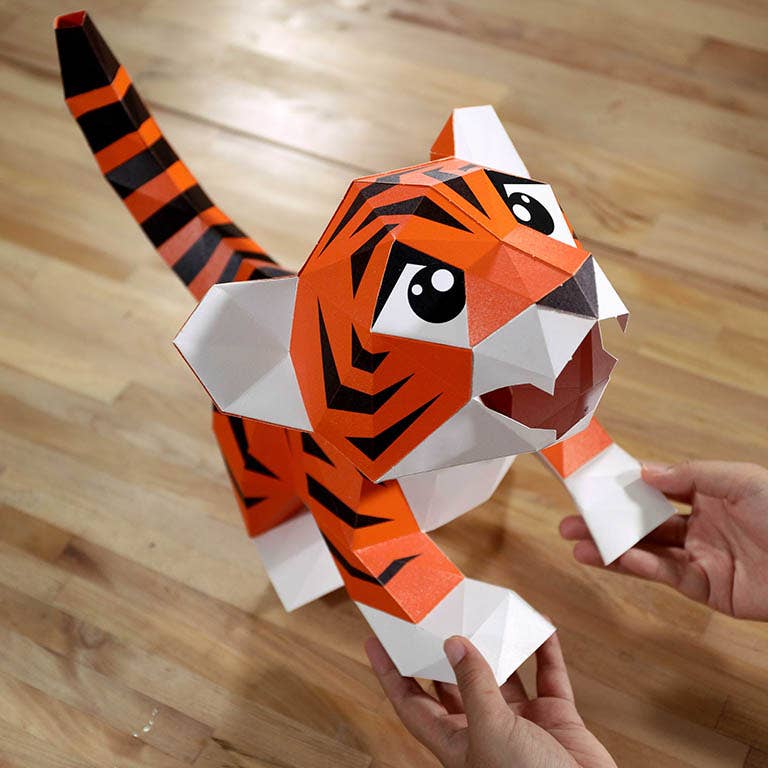 PAPERCRAFT WORLD - Vente Kit de bricolage - Modèle origami à double usage Baby Tiger, lampe animalière16