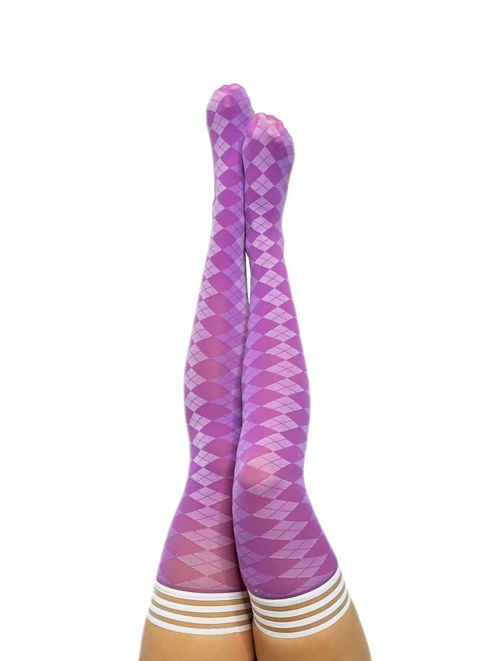 Golf Stockings- Opaque Purple Argyle Thigh-Highs Socks for wholesale by Kix'ies