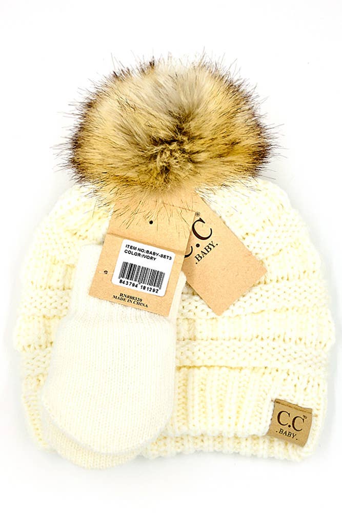 Hana - Wholesale Beanie - Kids - C.C Baby Solid Ribbed Pom Beanie and Mitten Glove3