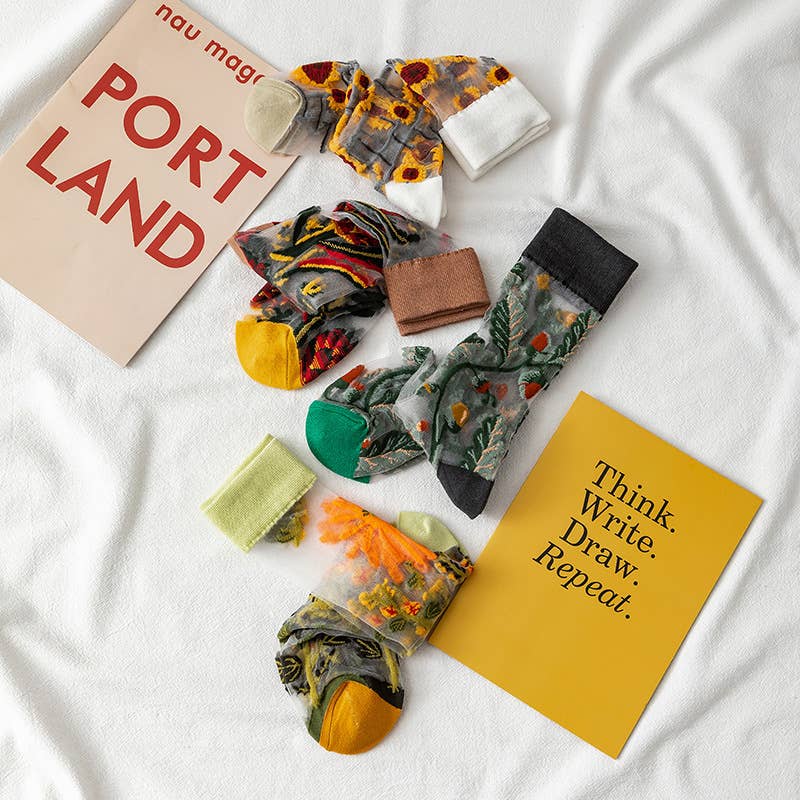 Tourtiwi - Wholesale Socks - Women's - Fruit Flower Animal Pattern Transparent Thin Summer Socks16