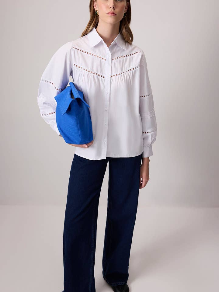Eyelet Blouse with Puff Sleeves - Viscose for wholesale by Touché Privé