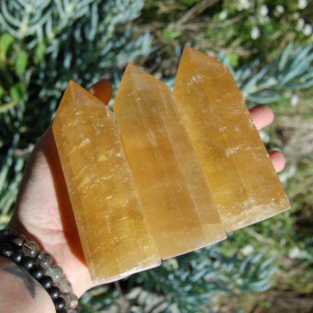 Caspar Curiosities - Wholesale Spiritual Stone/Crystal - ONE XL Pale Honey Calcite Crystal Tower, 5 to 7 inches