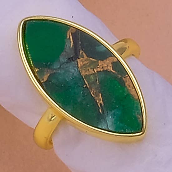 Håndlavede Emerald Mohave Jade Marquise Form Udsagns Ringe for engroshandel hos El Joyero
