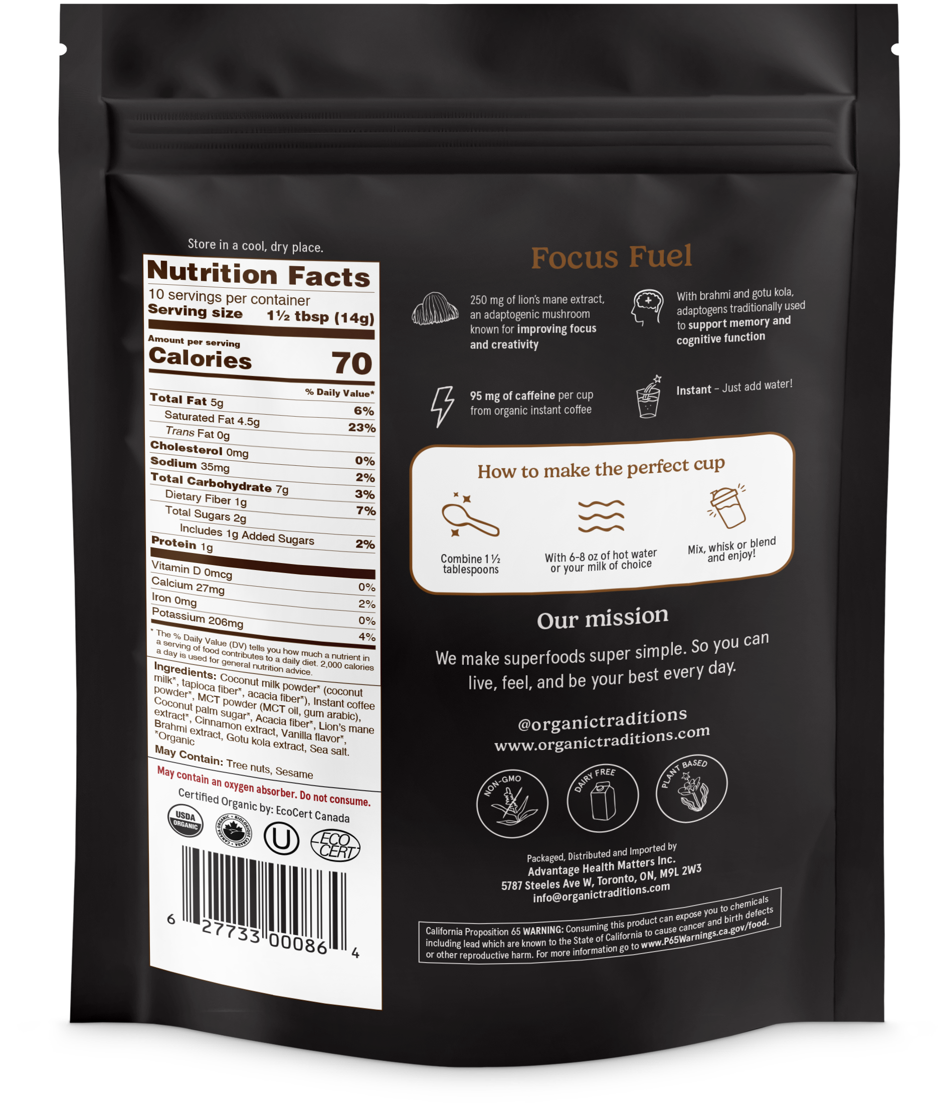 Organic Traditions - Wholesale Instant Coffee/Espresso - Focus Fuel Instant Mushroom Coffee1