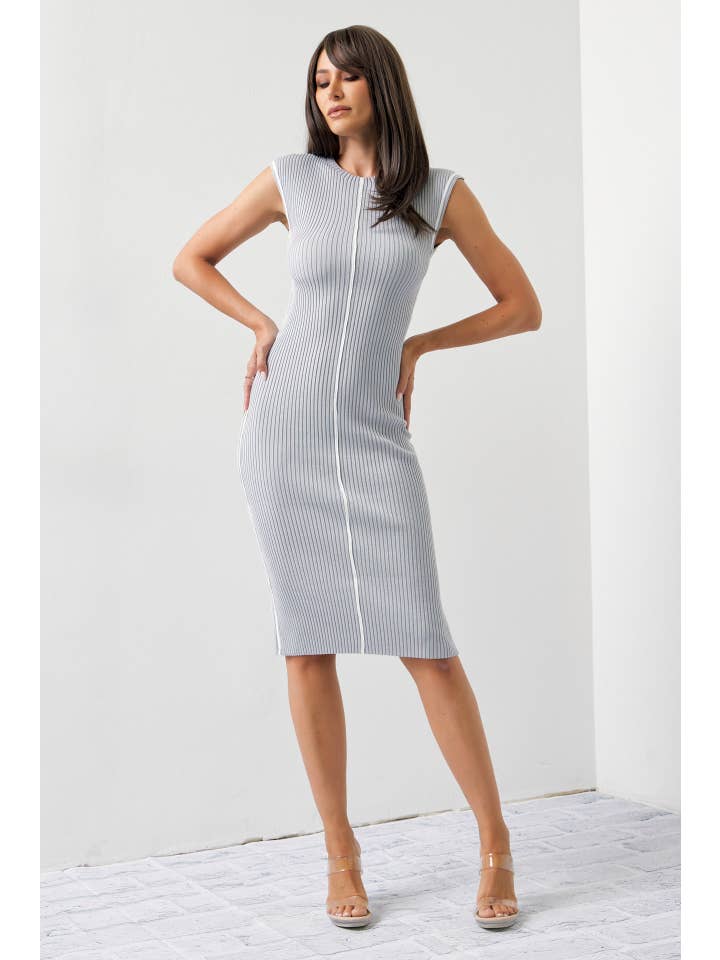 RIVIR - Wholesale Dress - Women's - Hattie Knit Slvls Midi Dress With Contrast Stripe