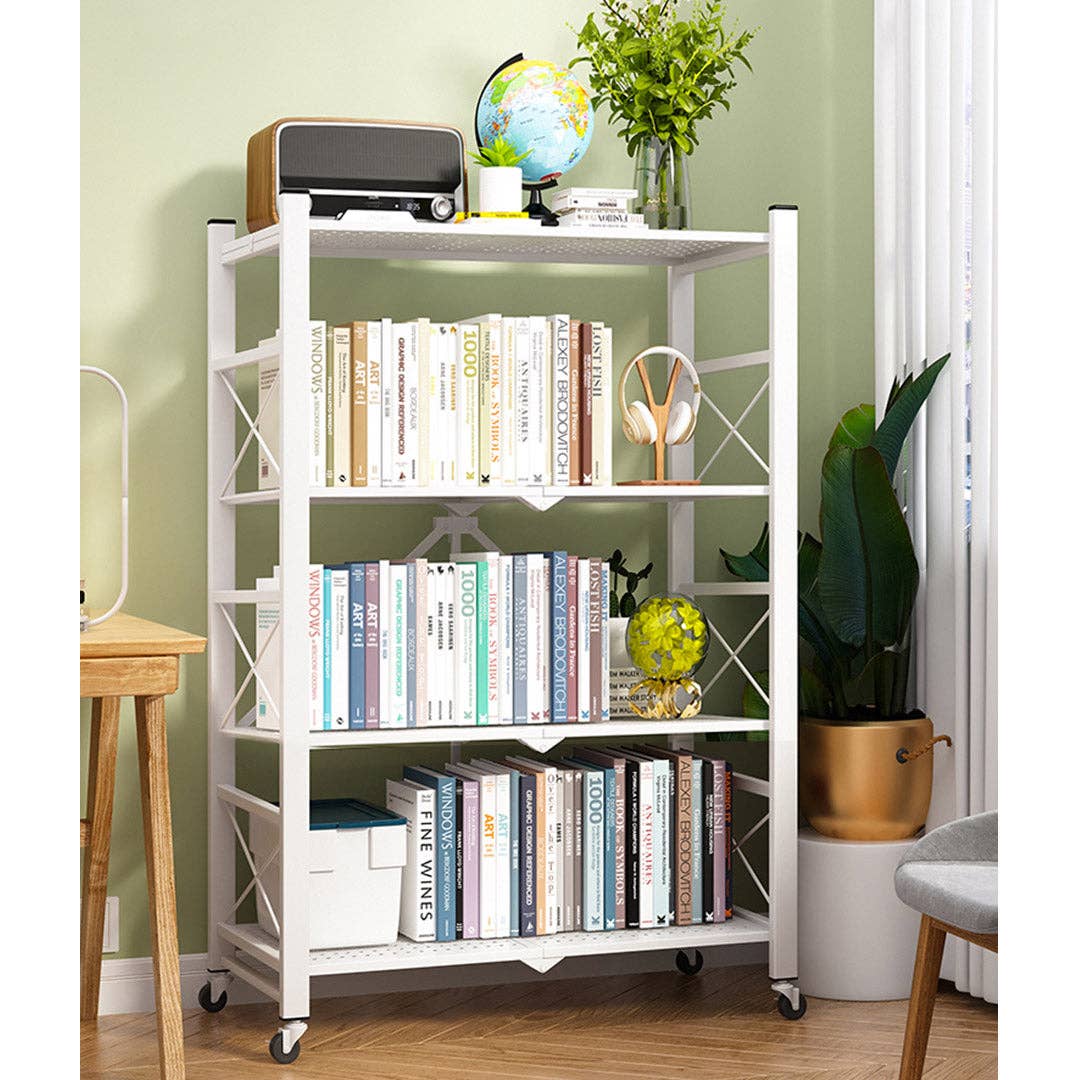 SOGA International Pty Ltd - Wholesale Free-standing shelf - SOGA 2X 4 Tier Steel White Foldable Display Stand Multi-Functional Shelves Storage Organizer with Wheels9