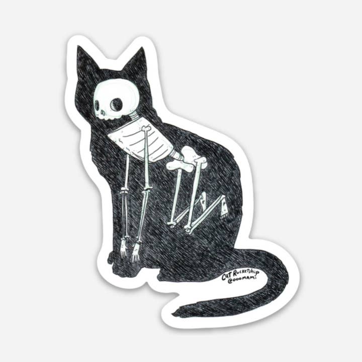 Cat Skeleton 3" tall water bottle/laptop sticker for wholesale by Cat Rocketship
