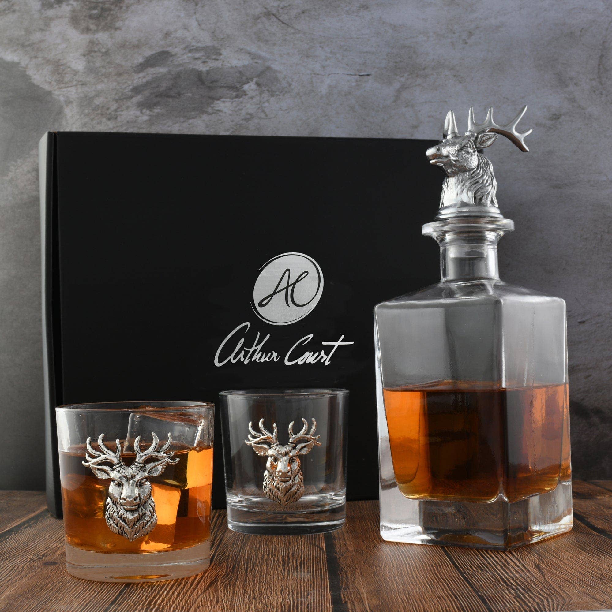 Arthur Court - Wholesale Decanter - Elk / Deer Bust Decanter Set with Glasses6