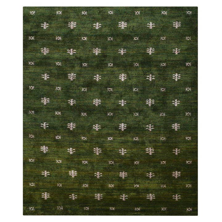 Hand Knotted Loom Silk Mix Area Rug Green white for wholesale on Faire