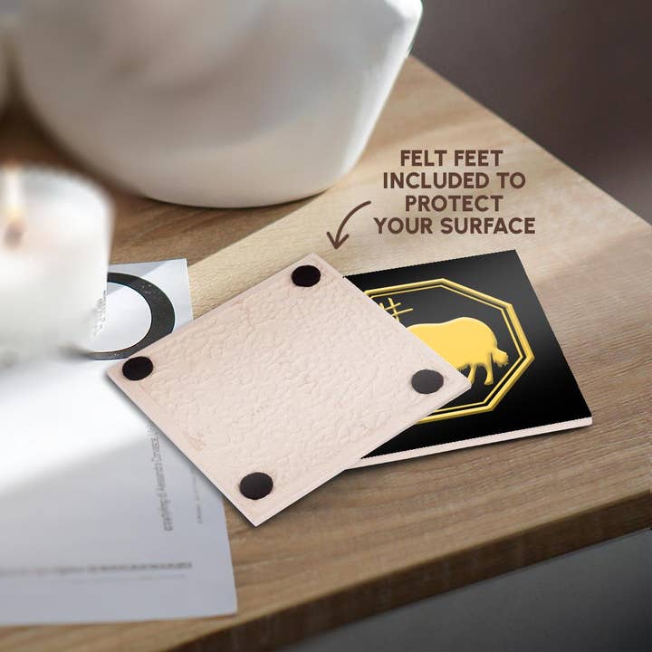 3dRose - Wholesale Coasters - 3dRose, Chinese zodiac symbols. Yellow on black image. The year of the ox, Coaster3