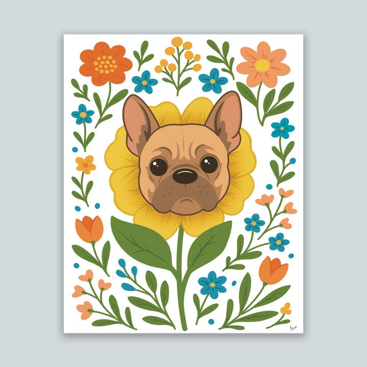 French Bulldog Floral Art Print for wholesale by JC Pet Designs