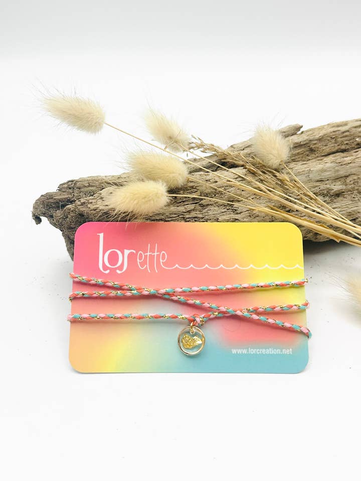 Halskæde armbånd - Guldblad - Pink, Turkis & Guld for engroshandel hos LOR CREATION