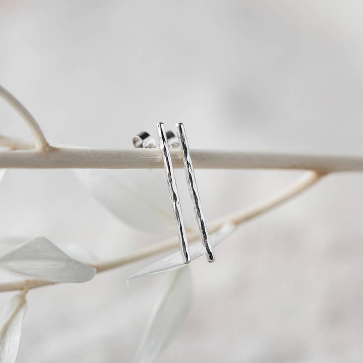 Hammered Silver Bar Earrings for wholesale by Anna Calvert Jewellery