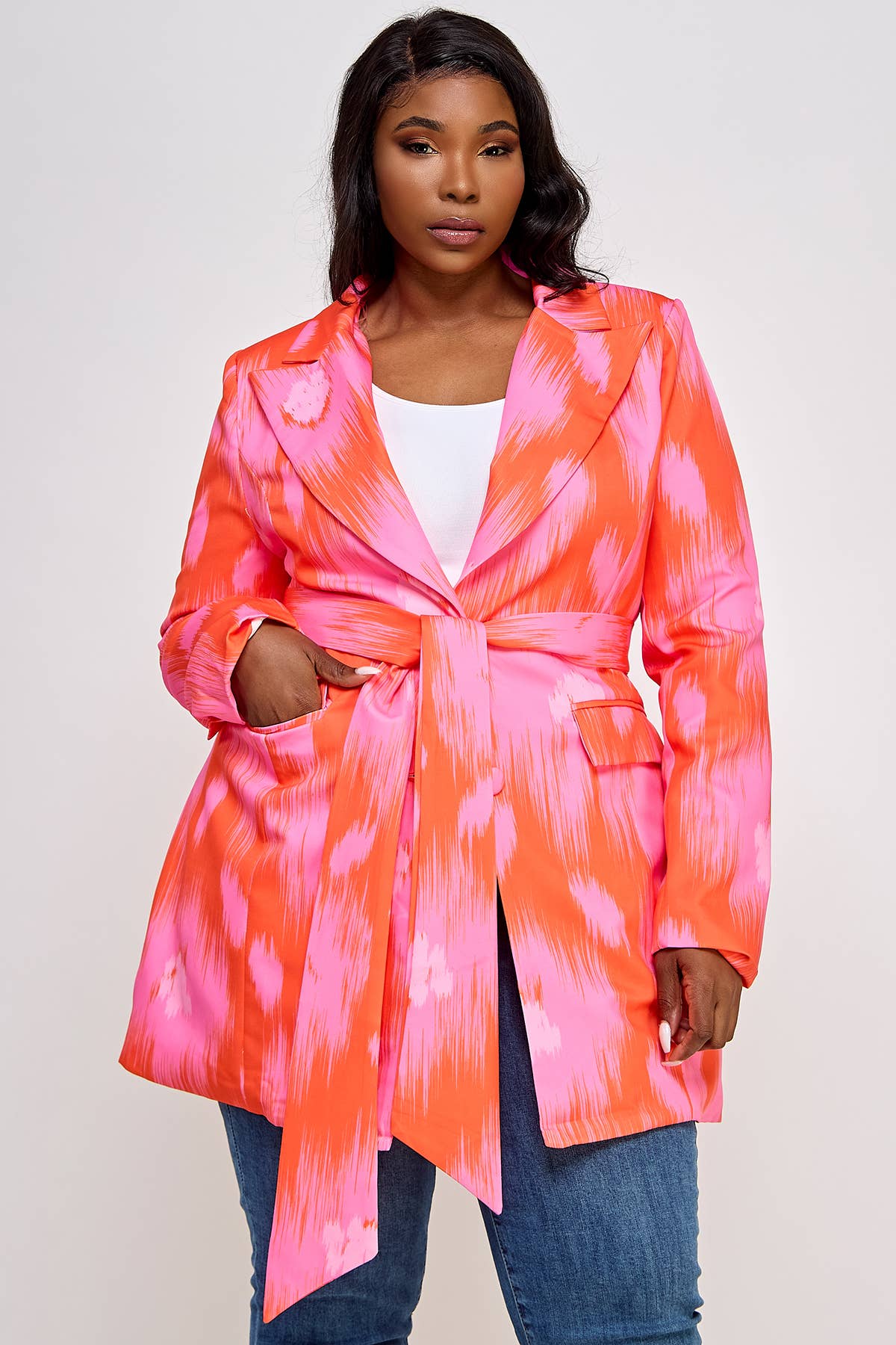 Namatt Design - Wholesale Blazer - Women's - Plus Long Sleeve Tie Waist Blazer11