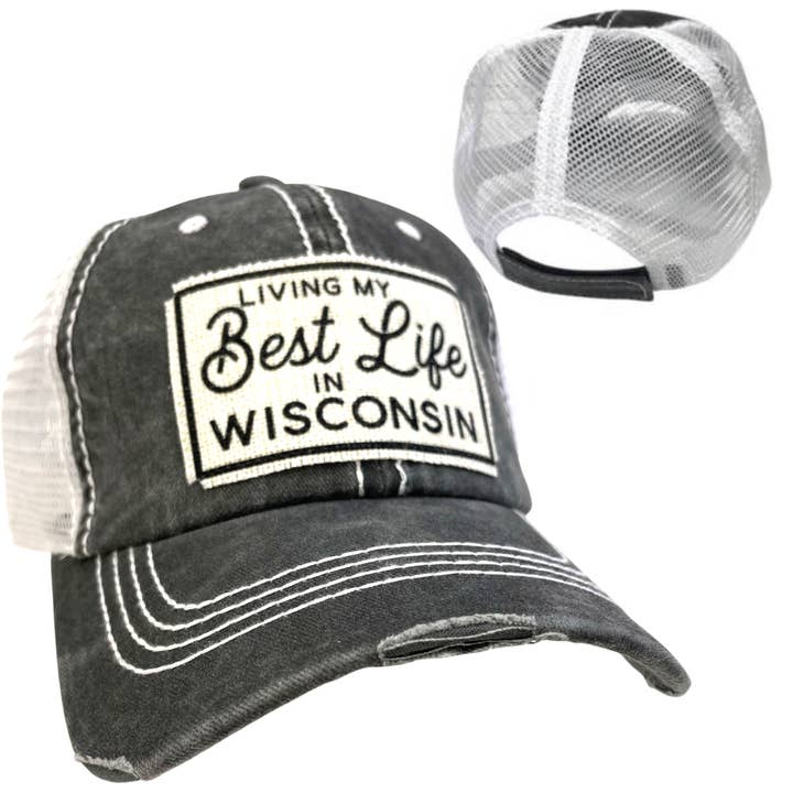 LIVING MY BEST LIFE WISCONSIN HATS for wholesale by dkhandmade