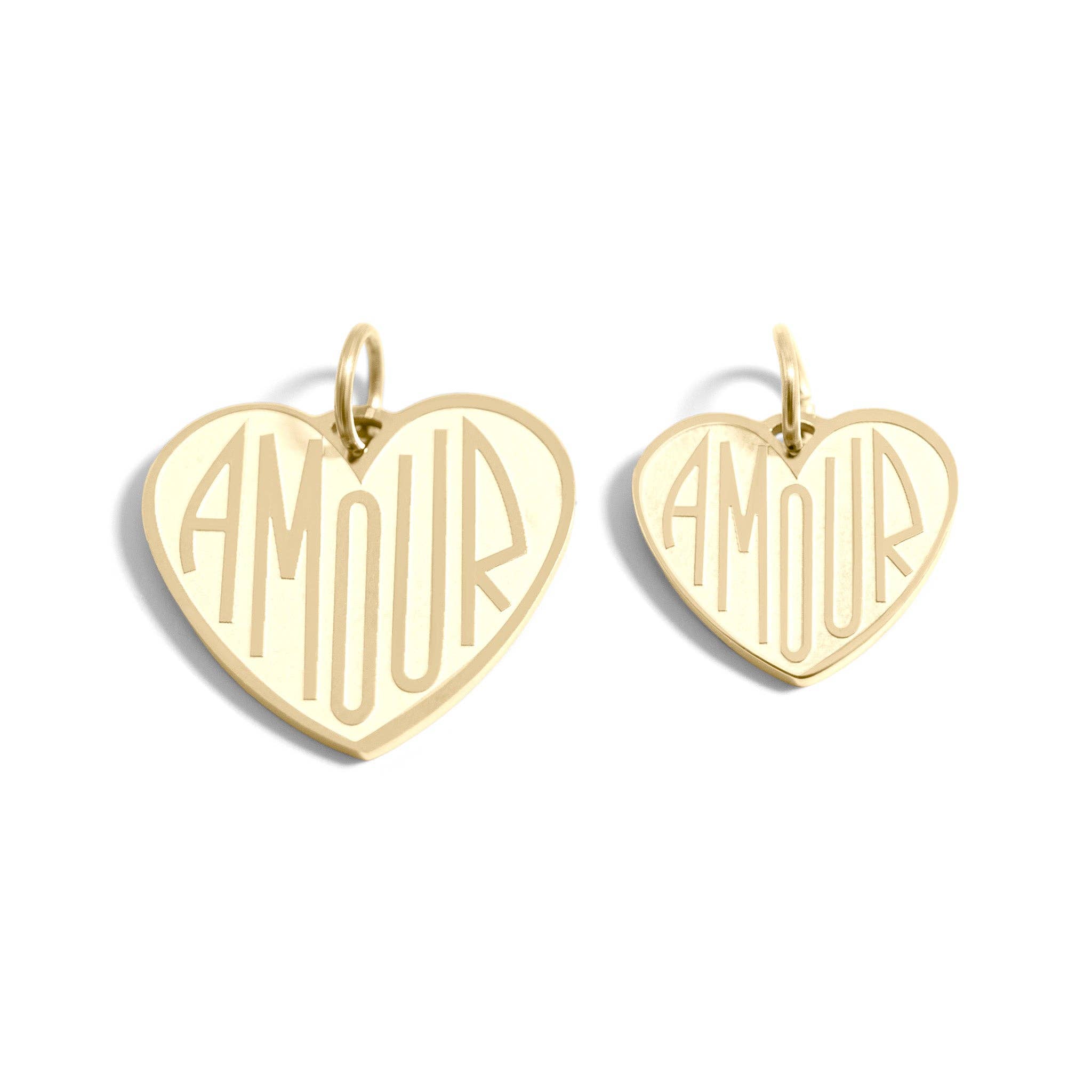 WJW - Venta al por mayor Abalorios/colgantes individuales - Charm en forma de corazón "Amour" de acero inoxidable con PVD de oro 18K3