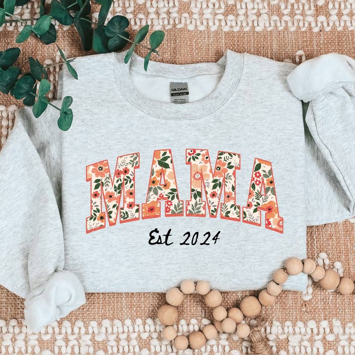 Customizable mama floral Graphic crew for wholesale by H+P Wholesale