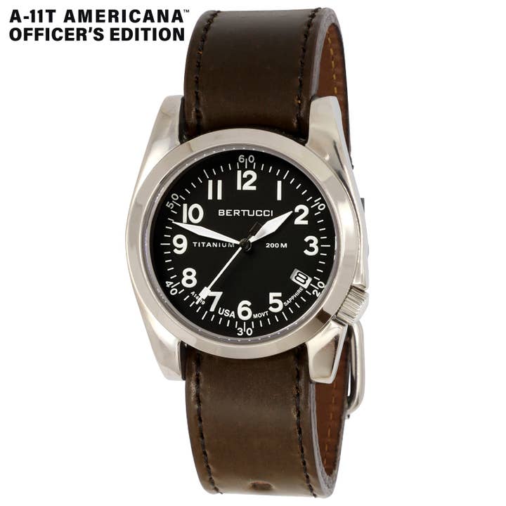 A-11T Americana Officiers Cadran Onyx & Bracelet en Cuir Whiskey pour la vente par Bertucci