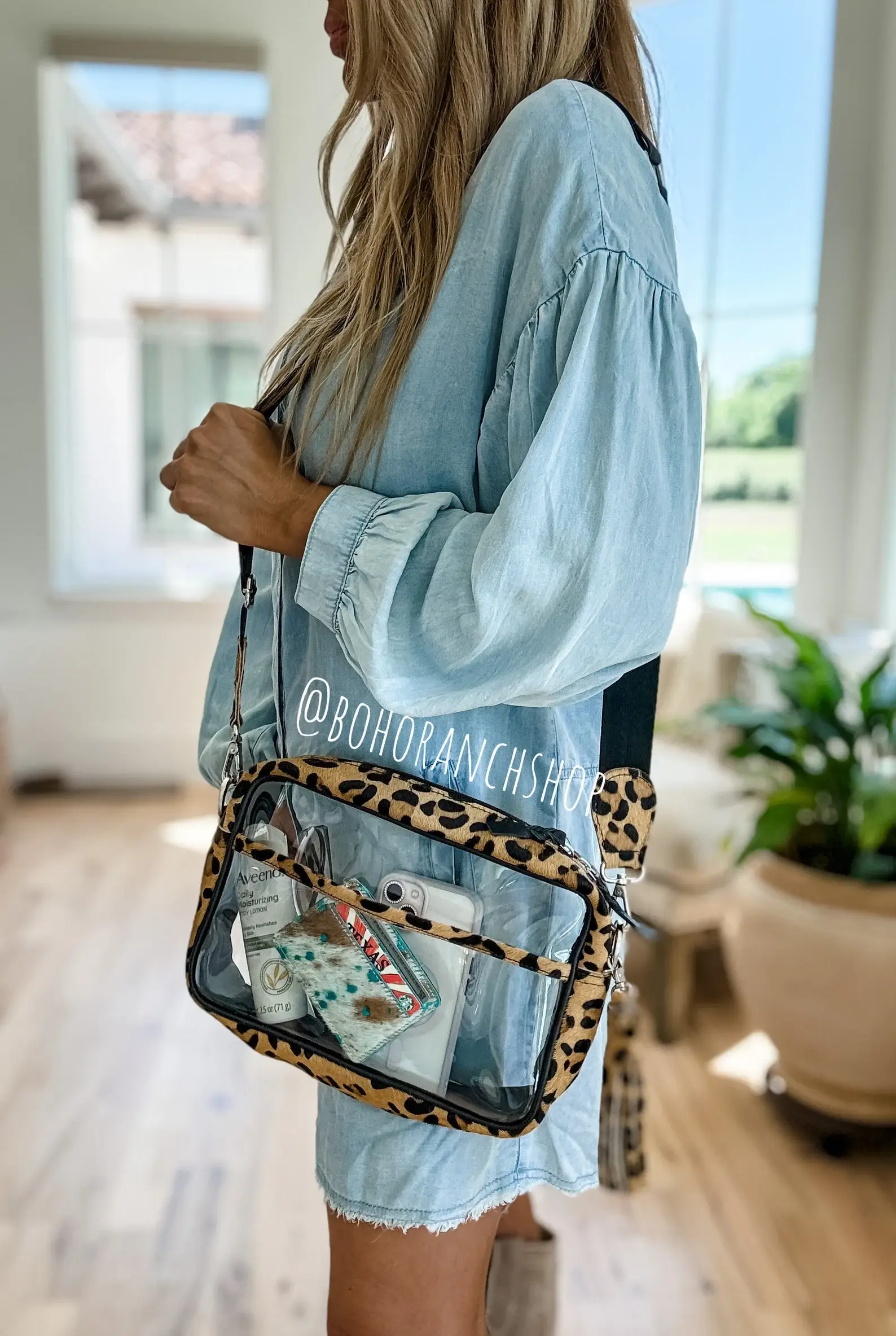 Boho Ranch Shop - Vente Sac à bandoulière – femme - Sac bandoulière en cuir de vache PRISCILLA CLEAR concert festival9