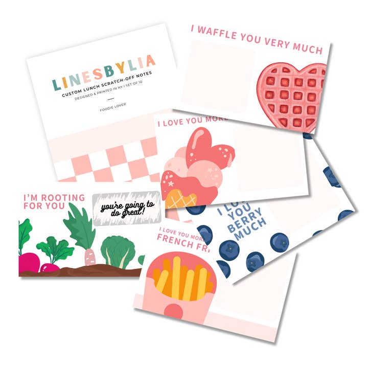Foodie Lover Scratch-off Lunchbox Note Cards for wholesale by Paper Giggles
