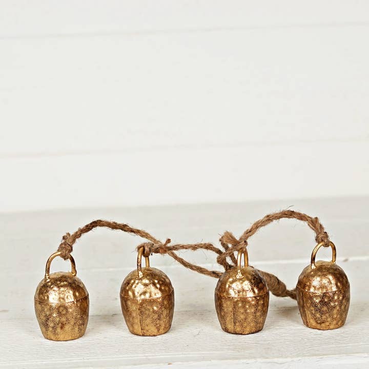 Holiday Depot Inc. - Wholesale Ornament Set - 570512- 14inL Hammered Swiss Cow Bell Cluster-Antique Gold-42