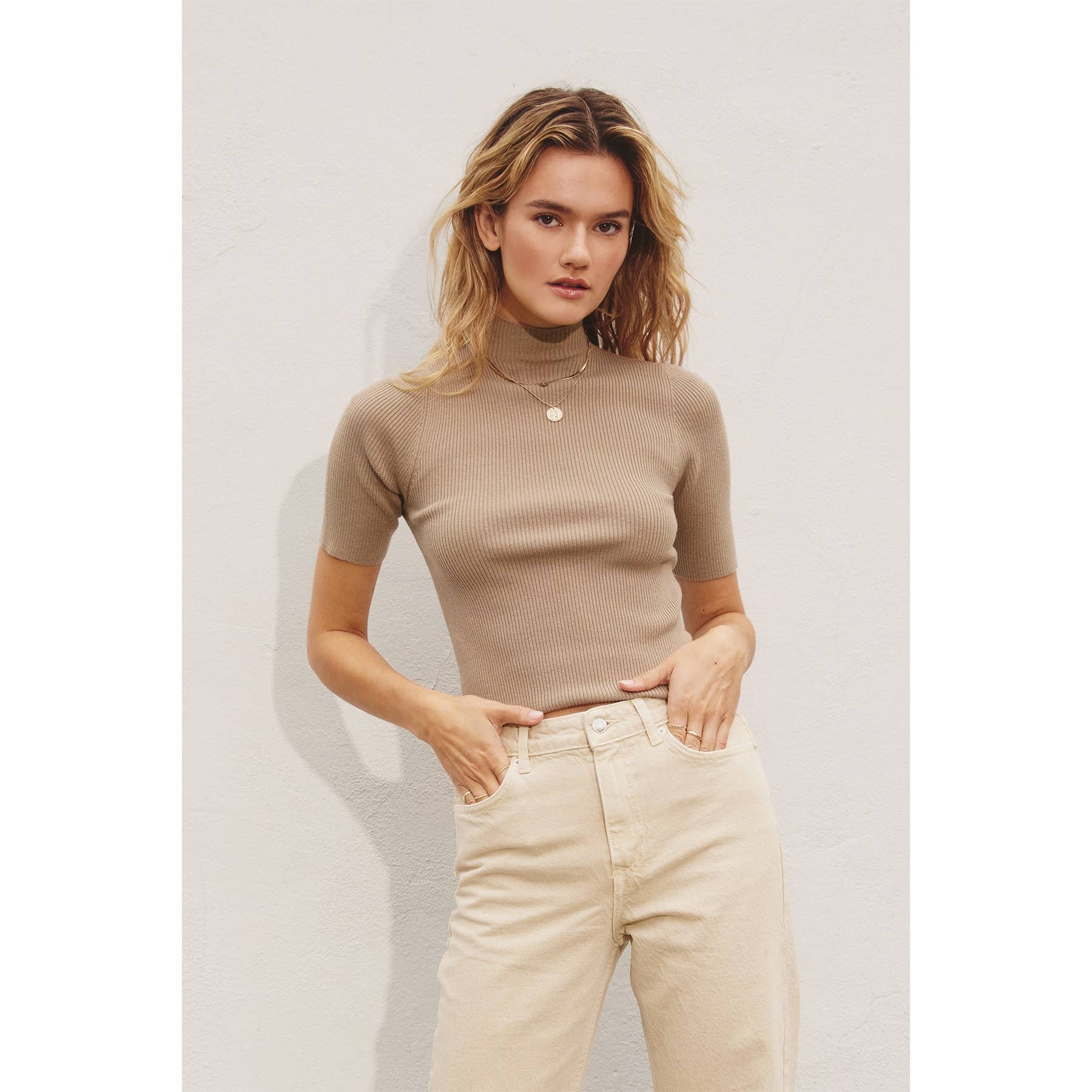 Dress Forum - Wholesale Knit Top - Women's - Mock Neck Short Sleeve Sweater9