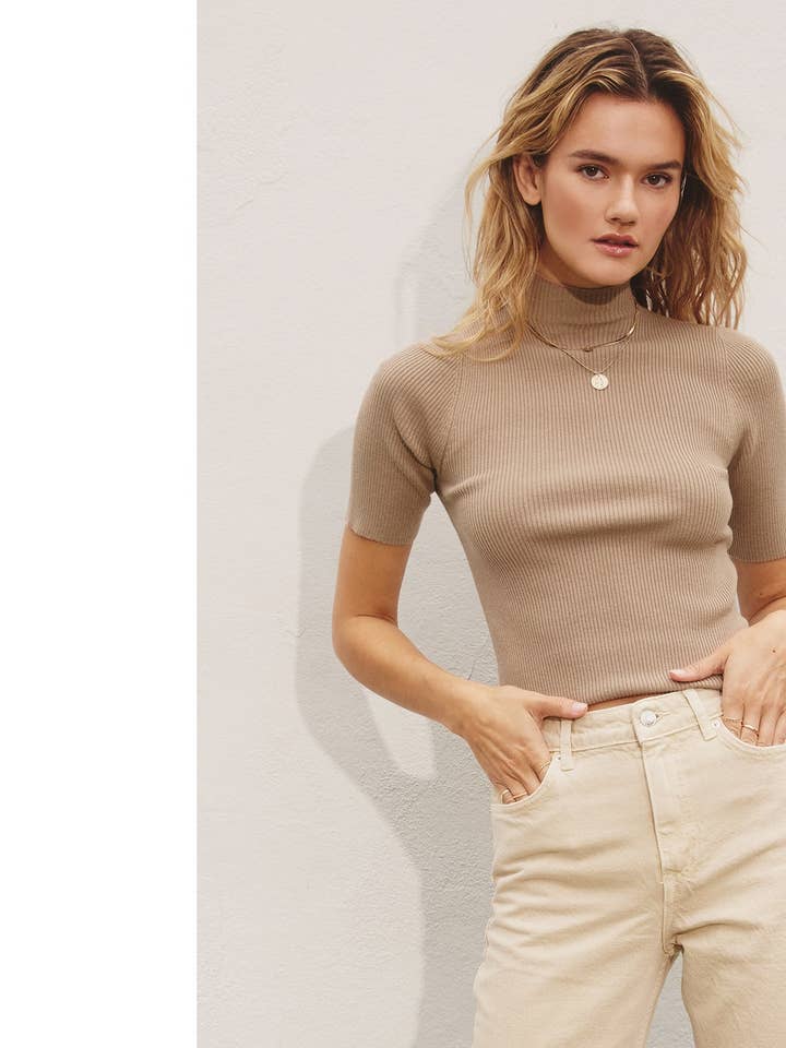 Dress Forum - Wholesale Knit Top - Women's - Mock Neck Short Sleeve Sweater9