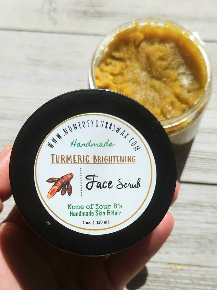 Turmeric Face Scrub with Brown Sugar for Glowing Skin for wholesale by None of Your B's Wax Skin & Hair care