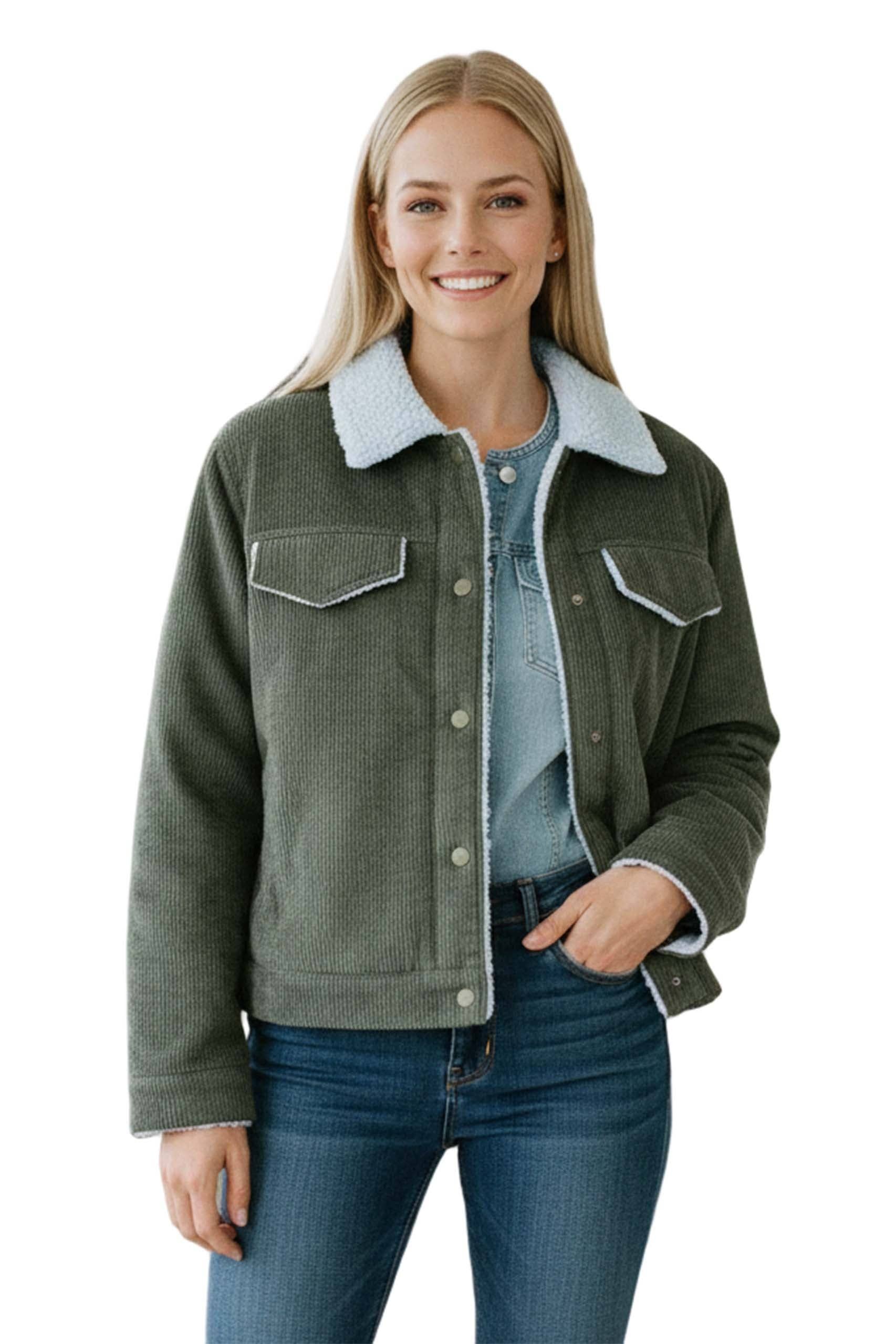 Good Stuff Apparel - Wholesale Jas - Dames - Damesjas met lange mouwen en sherpa voering van corduroy1