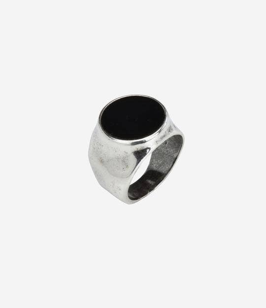 Leo Hammered Onyx Signet Ring