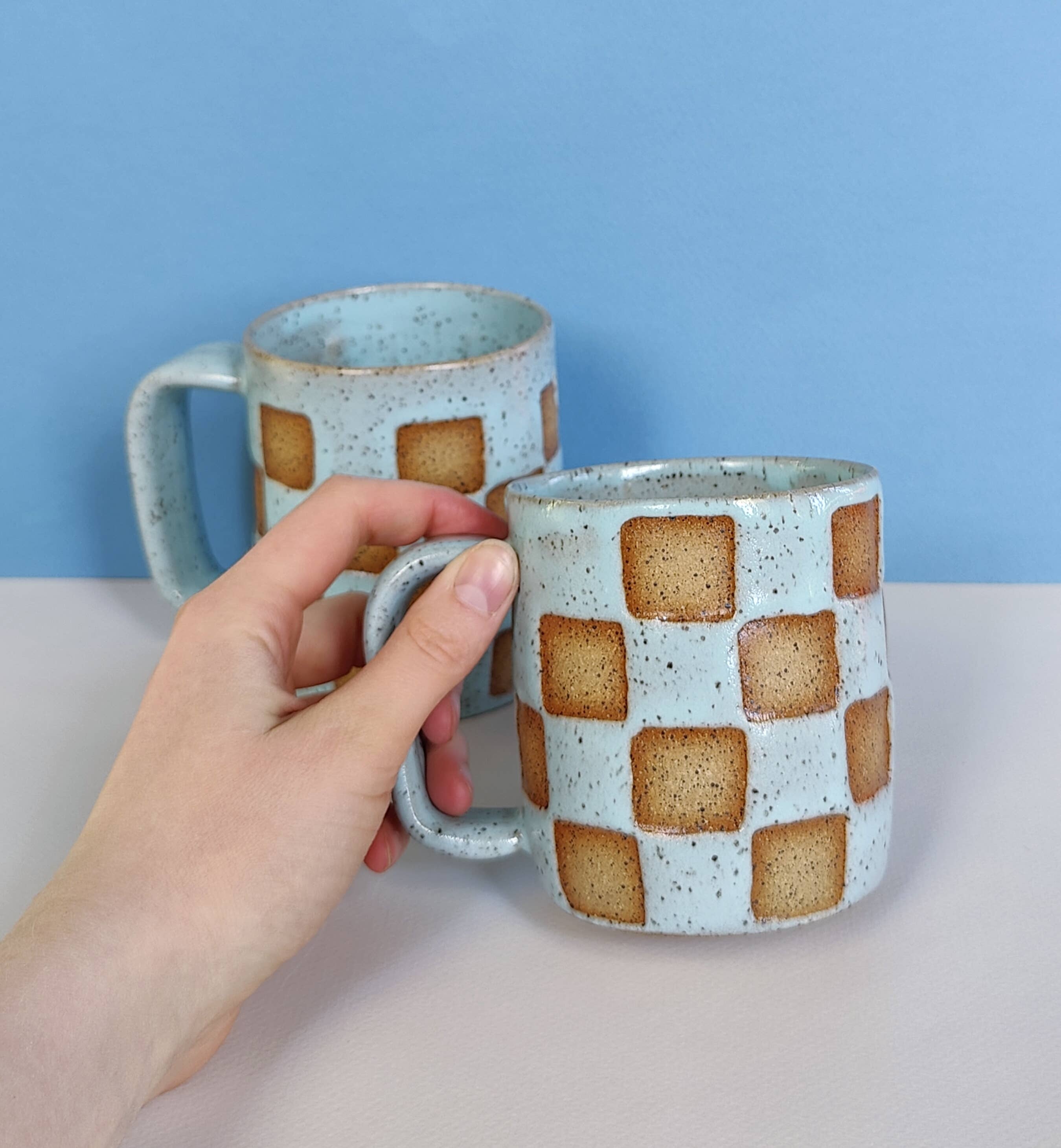 Osso Ceramics - Wholesale Coffee Mug - Checker Mug in Light Blue5