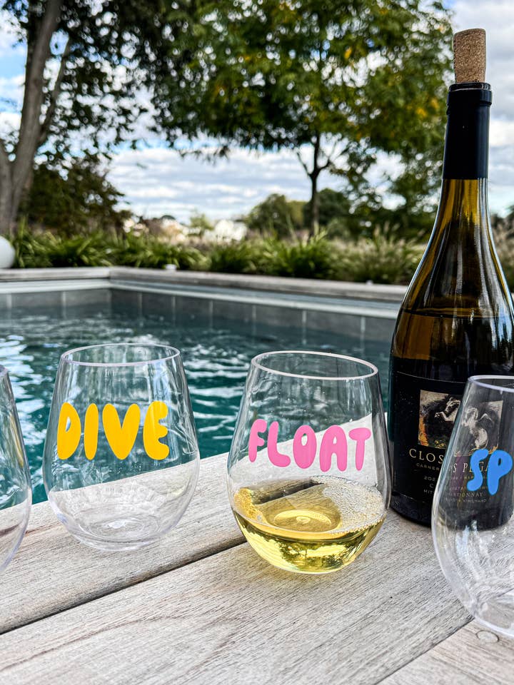 Pool Acrylic Wine Glasses | Gifts for Pool Lovers for wholesale by Everything Labeled- Decorative drinkware for every ocassion