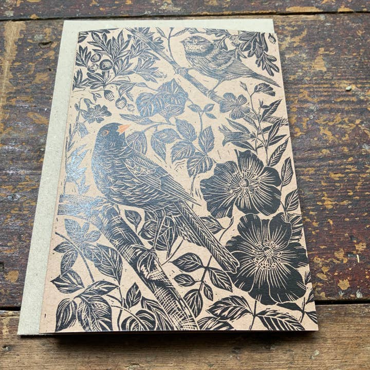 Vivienne Keable - Wholesale Birthday Card - Linocut Print - Blackbird - Greeting Card - Bird - Birthday Card - Nature Card - Hand Printed- Digital Print - Art Card4