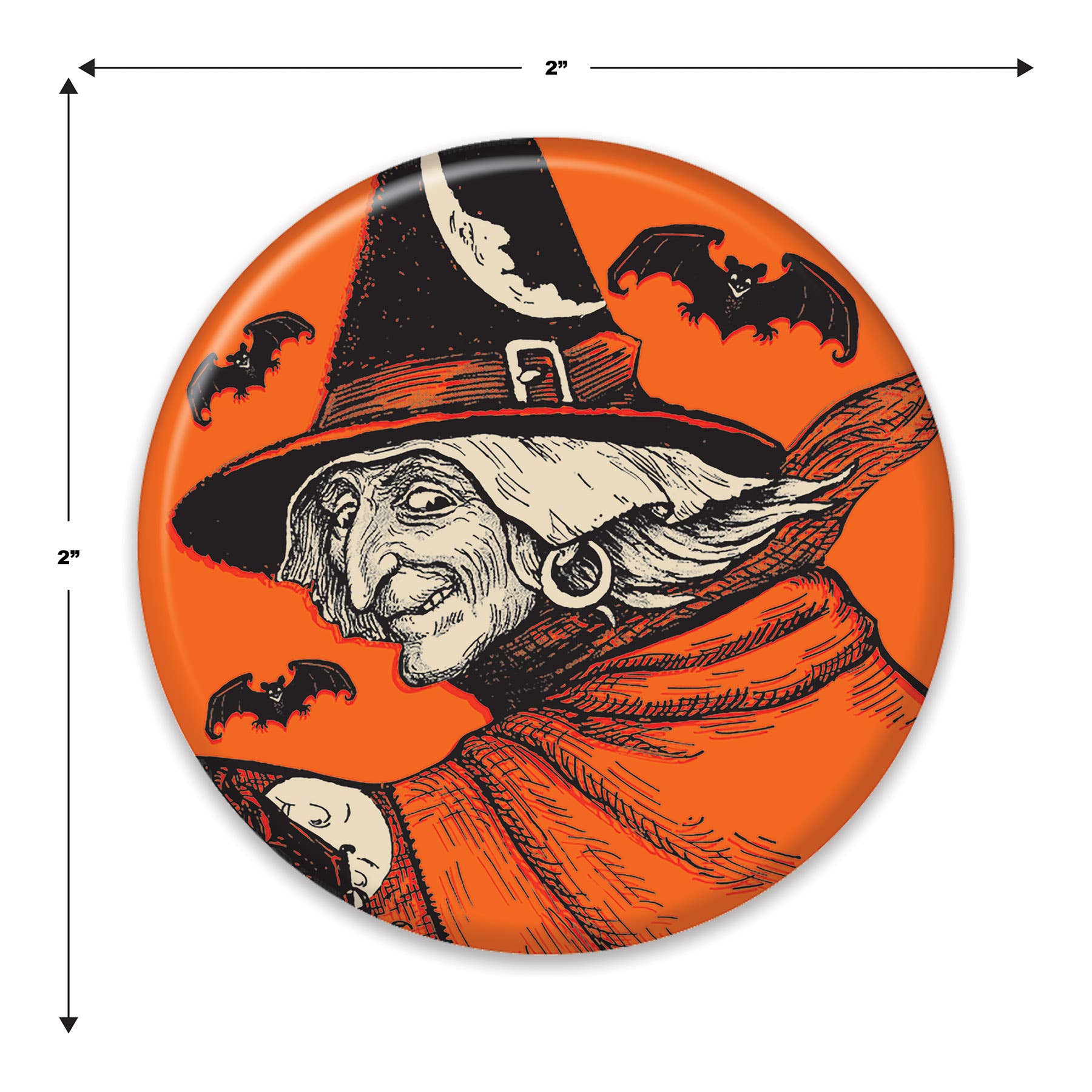Beistle - Wholesale Lapel Pin/Button - Vintage Halloween Classic Witch 2" Button2