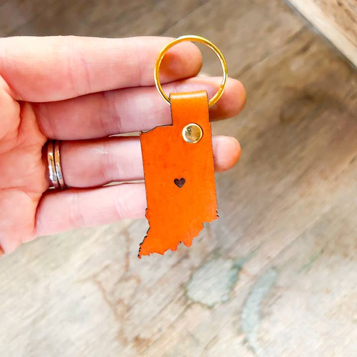 Left Grain - Wholesale Keychain - Unisex - Indiana Keychain with Heart in the Middle