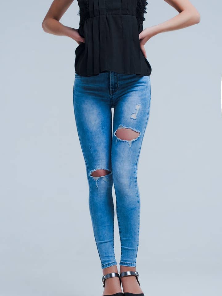 Skinny-Jeans im Distressed-Look für den Großhandel von Q2—All Orders:Free Duties for the US,UK,and Canada