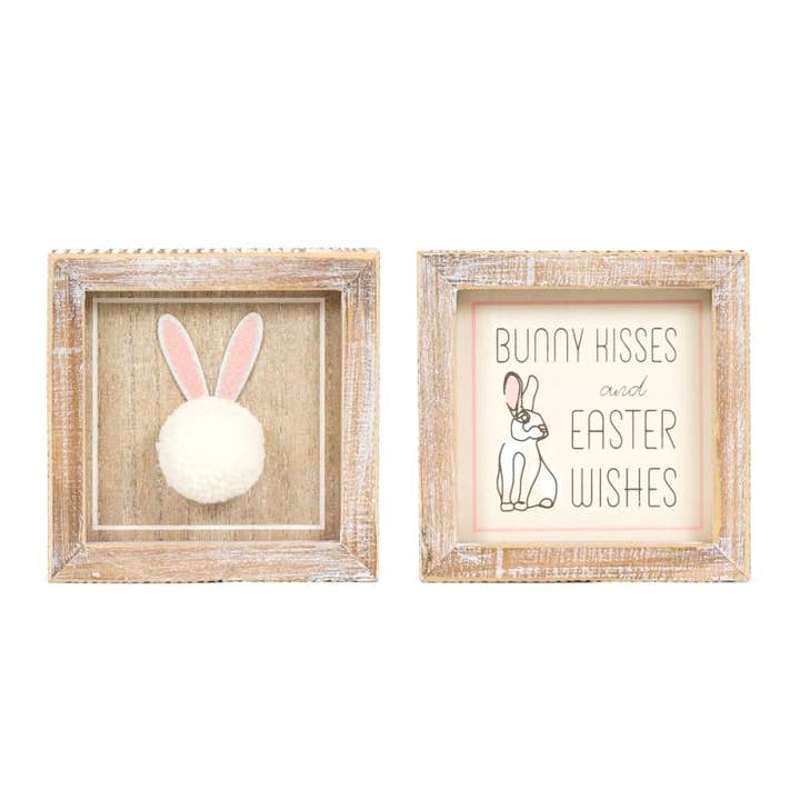 35014 - 5x5 wood frame sign BUNNY/KISSES Easter Spring decor for wholesale by Devanie At Home (Formerly Adams & Co.)