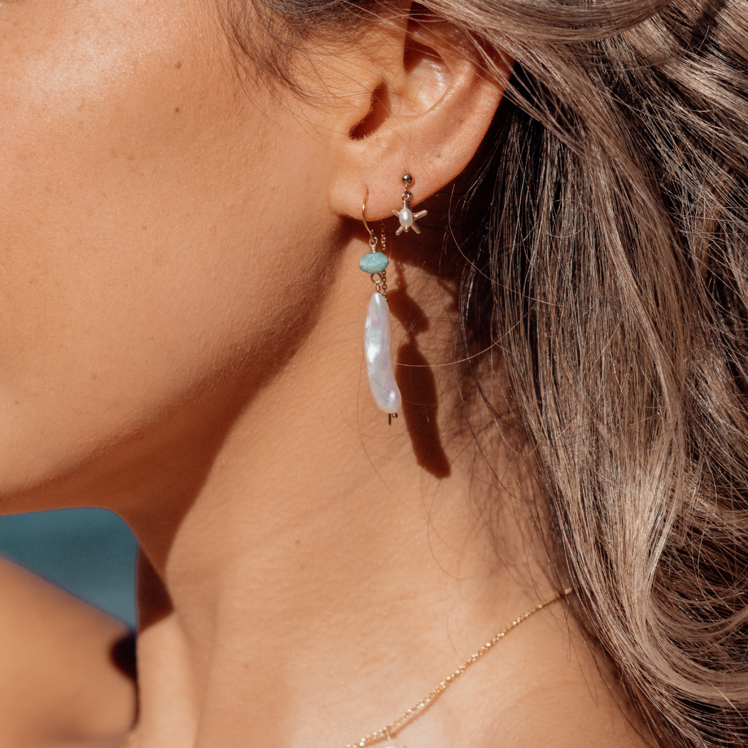 BOWERBIRD JEWELS - Wholesale Dangle earrings - Nara Gold Filled Threader Earrings with Amazonite & Pearl2