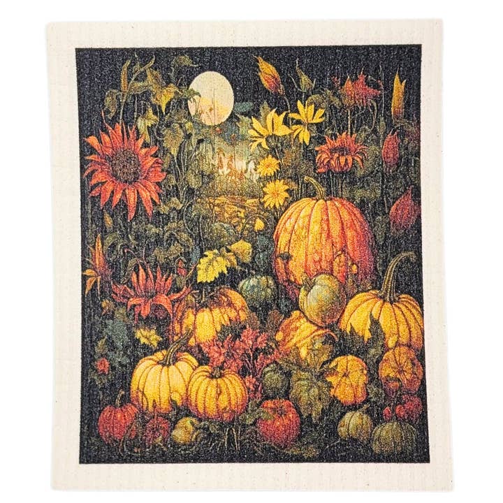 Full Moon Fall Harvest Swedish Dishcloth - Halloween Decor for wholesale by Driftless Studios