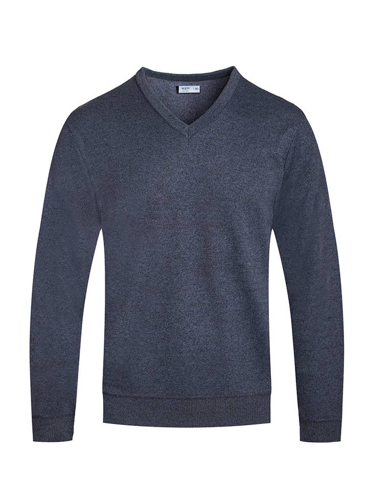 WEIV - Vente Pull en maille – homme - Pull col V uni pour homme - Bleu marine0
