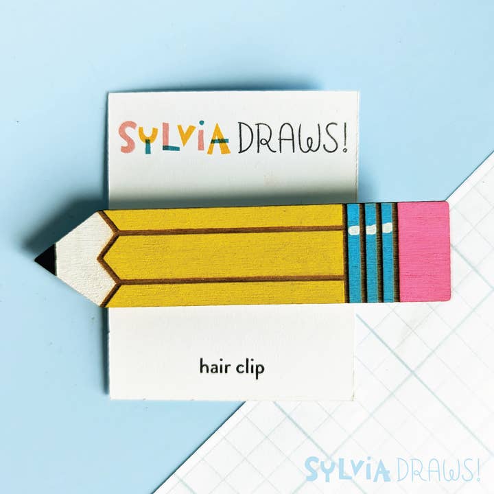 Sylvia Draws - Wholesale Barrette - Women's - Wood Hand Painted Pencil Hair Clip Barrette