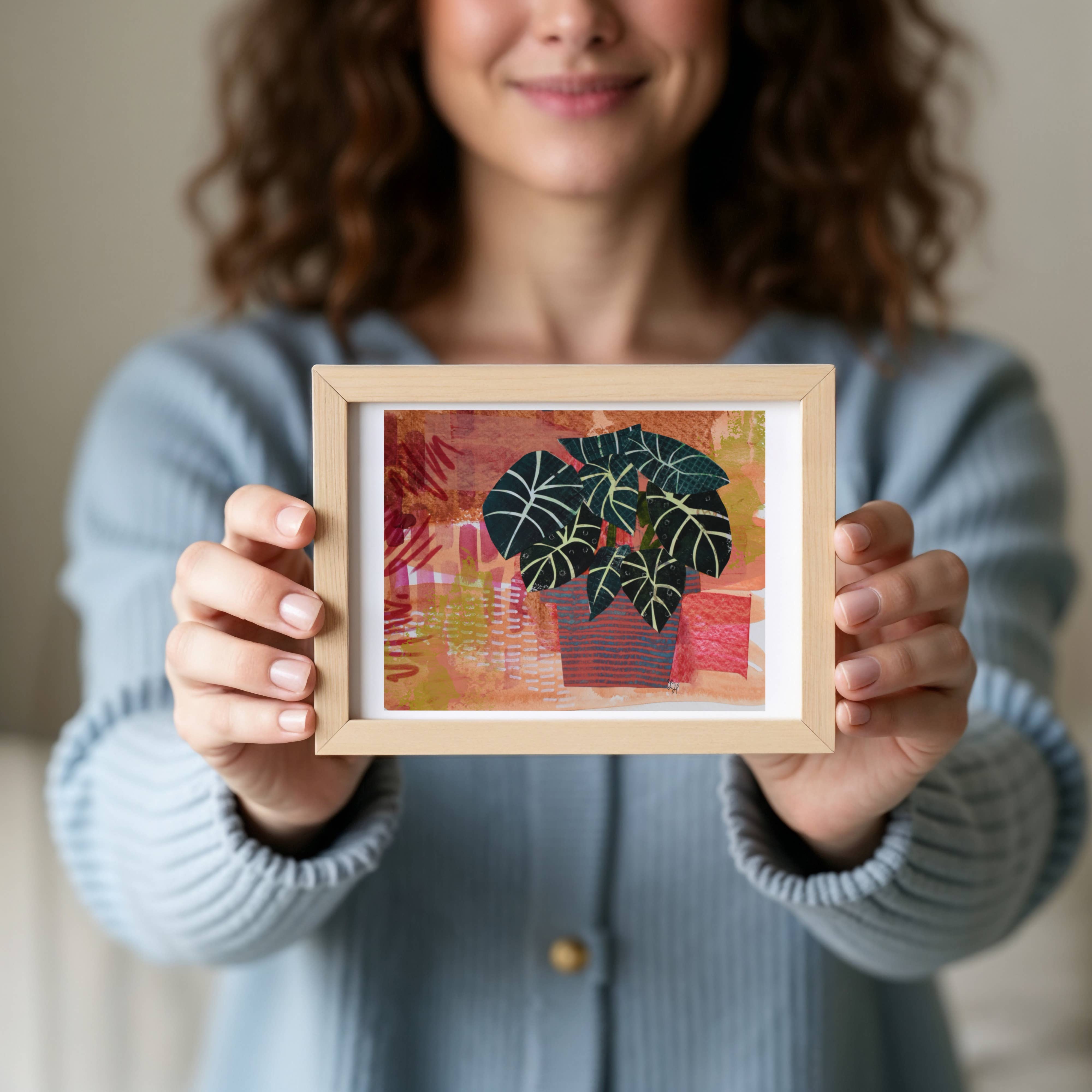 LinHopArt - Wholesale Art Print - Black Velvet Plant: Mixed Media Collage - Fine Art Print   1