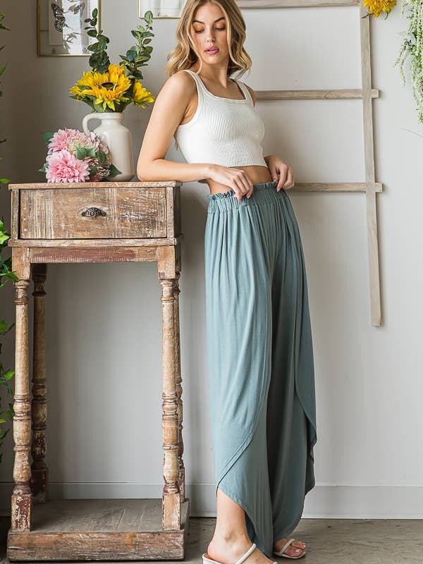 PLUS SOLID ASYMMETRICAL WRAP PANTS for wholesale by Pink Irene Wholesale