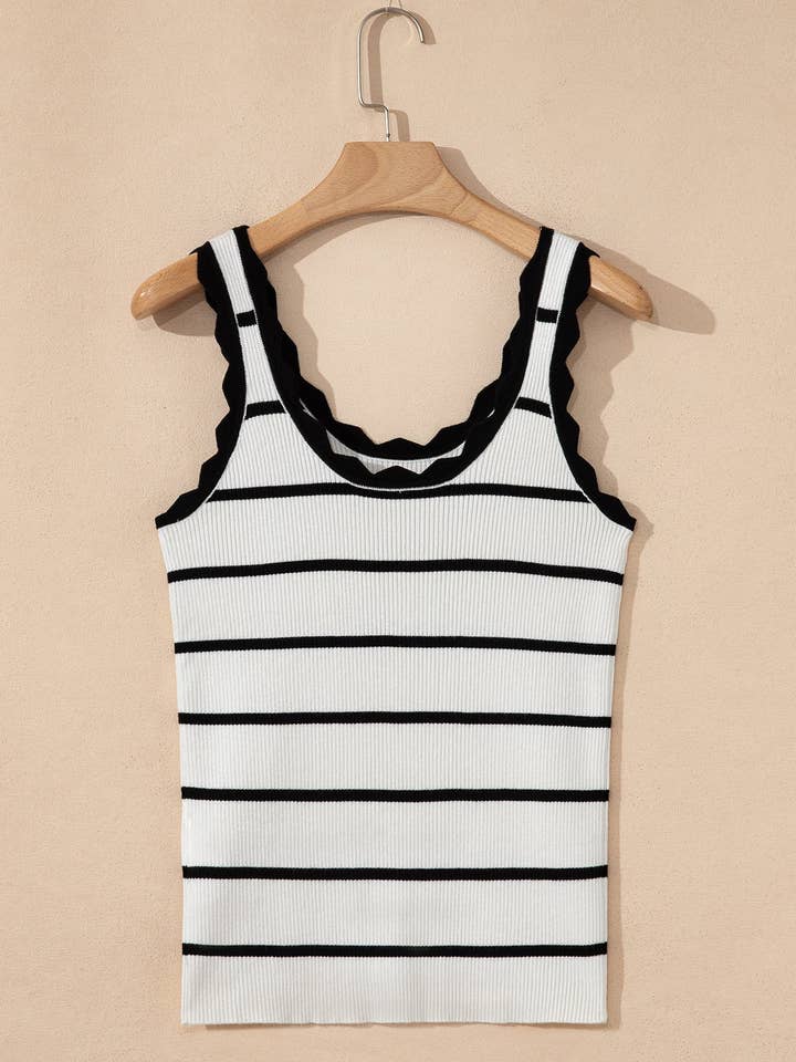 Black Striped Scalloped Edge U Neck Sleeveless Sweater Vest for wholesale on Faire2