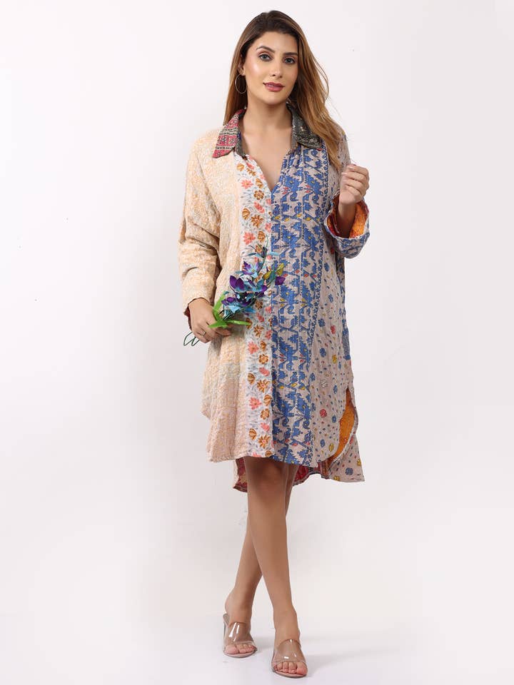 Kvinnor Kantha Bomull Lång Kurta Skjortklänning Partihandel Blandad lot för wholesale av Wevez