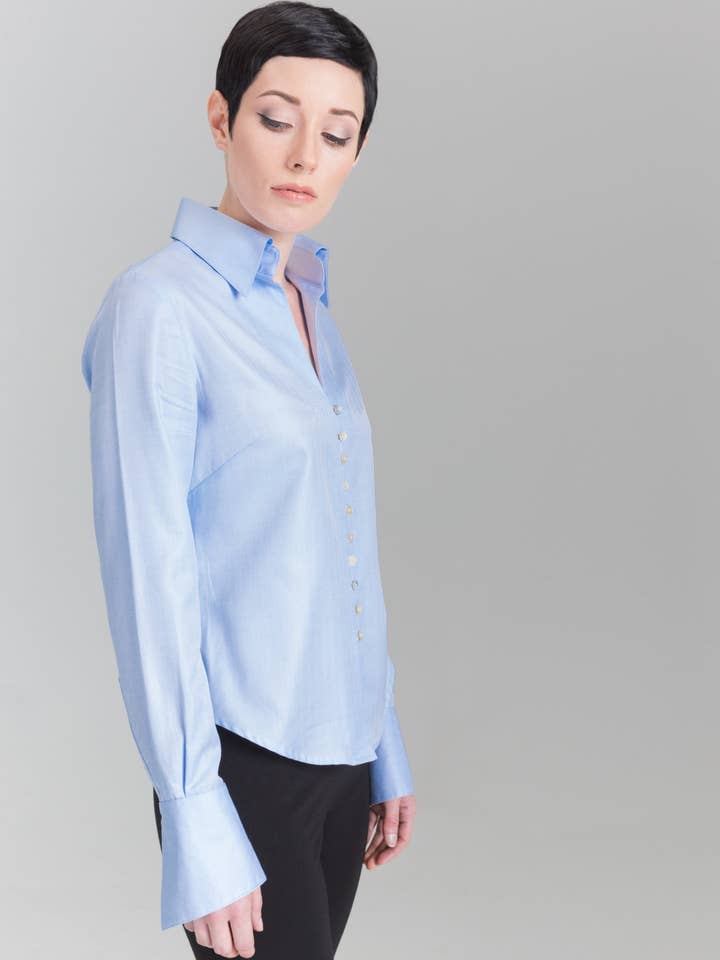 Blusa Desejo Mulher - Blue Herringbone por atacado de Farinaz Taghavi