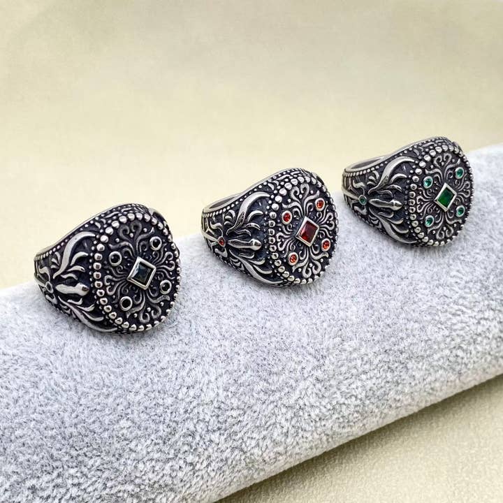 Tyrkisk signetmønster Totem rustfrit stålring - MJ/MR for engroshandel hos Mio Queena