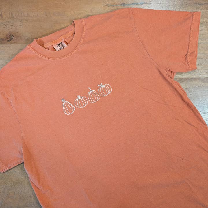Minimalist Autumn Pumpkins Comfort Colors Embroidered Tshirt for wholesale by Penelope Annen Design